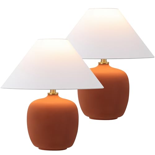 JONATHAN Y 18.25" Matte Wine Red Minimalist Table Lamps Set of 2 for Bedroom, White Linen Shade, Modern Scandinavian Bedside Lamps for Living Room Nightstand, LED Bulbs Included (JYL5600C-SET2) - color: Matte Wine Red