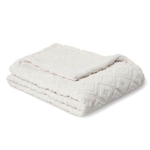 EverGrace Jacquard Boho Sherpa Fleece Throw Blanket for Couch, Super Soft Cozy Fuzzy Plush Blankets for Winter, Reversible Thick Warm Blanket for Bed, Sofa, Living Room, Off White, 108" x 90" - color: Off White, size: 108x90 Inches