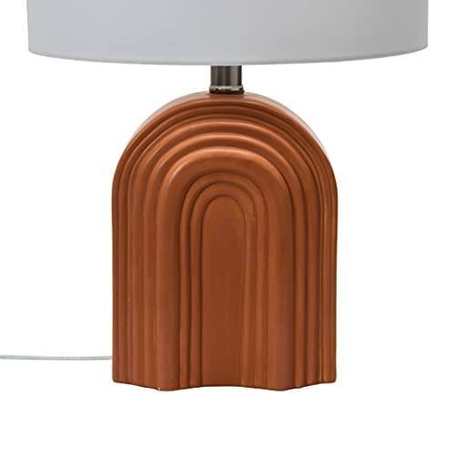 Main + Mesa Carved Arch Stoneware Table Lamp with Linen Drum Shade, Terracotta