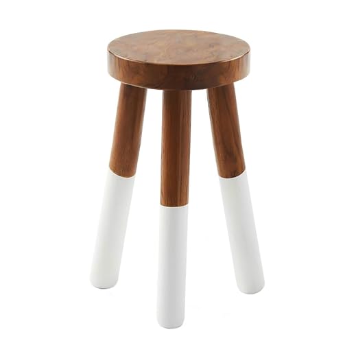 Teak 11.8" Round Dip Dyed Teak Stool | Wood Accent Side Table | Wood Plant Stand (24" Tall White) - color: 24" Tall White