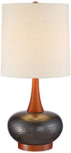 360 Lighting Andi Mid Century Modern Table Lamp 24.5" High Hammered Bronze Ceramic Wood Off White Tall Drum Shade for Living Room Bedroom House Bedside Nightstand Home Office (Color May Vary) - color: Wood and Dark Hammered Ceramic