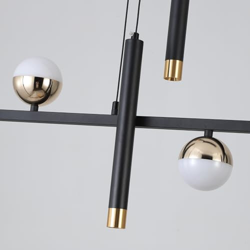 ORANOOR Modern LED Pendant Lights, Dimmable 39in Linear Wave LED Chandelier Lighting, Black & Gold Dining Room Hanging Light Fixtures Kitchen Island Globe Pendant Light for Dining Table (2705lm)