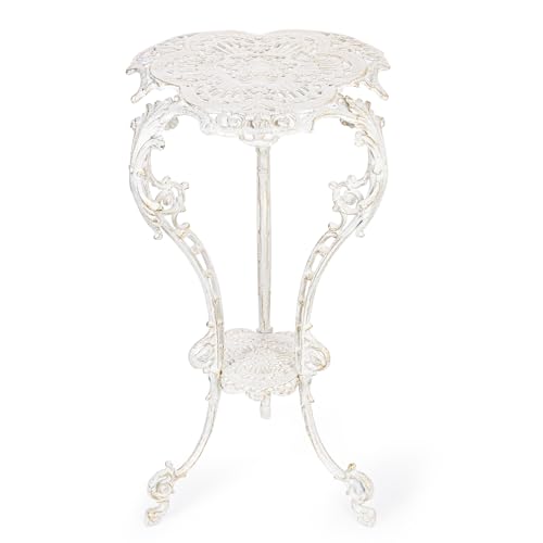 Sungmor Vintage Cast Iron Plant Stand - Ornate White Pedestal Table for Indoor Outdoor Garden, 27.5" Antique Metal Flower Pot Holder - Victorian Style Plant Display Stand, Patio, Porch, Balcony Décor - color: White