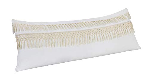Boho Bohemian Macrame Tassel Ivory accent decorative couch long throw zipper body pillow cover case 54x20 Off White Cream Beige Cotton Fringe Knit Luxury Farmhouse Textured Rustic Tufted Room Decor - color: Ivory Fringe