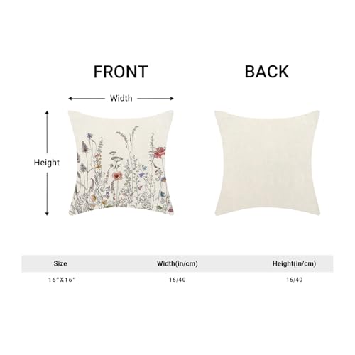 AEIOAE Spring Pillow Covers 16x16 Inch Set of 2, Black Wild Flower Throw Pillows Case,Colorful Seasonal Floral Plant Outdoor Decorative Farmhouse Decor Cushion Covers for Home Sofa Bed Couch - color: Black Flowers, size: 16" x 16" (Pack of 2)