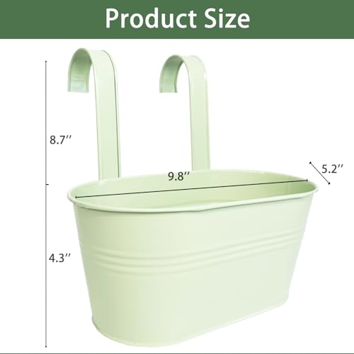 Balcony Hanging Planters Flower Pots, 10" Metal Flower Pots for Outdoor Balcony Rails, Fence Pot Hanging Plant Holders with Detachable Hooks for Garden Patio Yard Decor (Mint Green, 2Pcs) - color: Mint Green