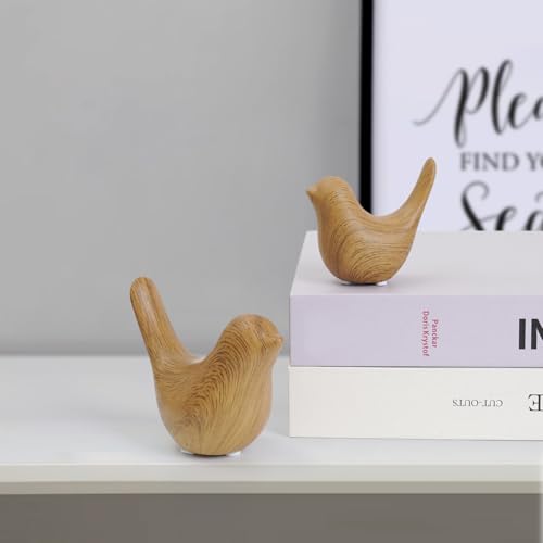 Notakia Wood Look Ceramic Birds Statues Home Decor Modern Style Decorative Ornaments for Living Room, Bedroom, Office Desktop, Pottery barn Decor - color: 2pcs Wood-look
