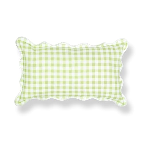 Hofdeco Premium Grandmillennial Coastal Hampton Patio Indoor Outdoor Lumbar Pillow Cover Only, 12"x20" Water Repellent for Backyard, Couch, Poolside, Grass Green Print Gingham - color: Grass Green Gingham 12"x20"