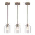 Brushed Nickel Pendant Lights Kitchen Island - Clear Glass Pendant Light Fixture Multiple Stems Rods 3 Units 12 Inch 3 Units 4 Inch (3 Pack Brushed Nickel) - color: Brushed Nickel