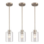 Brushed Nickel Pendant Lights Kitchen Island - Clear Glass Pendant Light Fixture Multiple Stems Rods 3 Units 12 Inch 3 Units 4 Inch (3 Pack Brushed Nickel) - color: Brushed Nickel