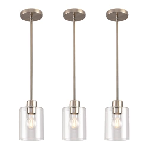 Brushed Nickel Pendant Lights Kitchen Island - Clear Glass Pendant Light Fixture Multiple Stems Rods 3 Units 12 Inch 3 Units 4 Inch (3 Pack Brushed Nickel) - color: Brushed Nickel