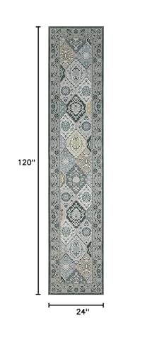 Phantoscope Washable Runner Rug 2'x10' Non-Slip, Vintage Boho Hallway Rugs for Entryway, Stair, Bedroom, Distressed Moroccan Mosaic Diamond Pattern, Low-Pile Foldable Floor Carpet, Grey Charcoal - color: Grey Charcoal, size: 2' x 10' (Runner)