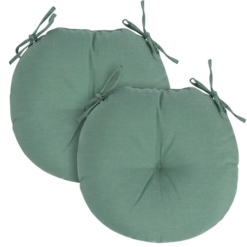 FUNHOME 15"x15"x4" Bistro Chair Cushion Set of 2, Water Repellent Round Outdoor Chair Cushions with Ties, Patio Tufted Chair Pads for Home Garden (Aqua Leala) - color: Aqua Leala