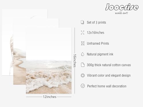 Joocrise Beach Wall Art Boho Prints Coastal Canvas Wall Art Decor Beach Pictures Pampas Grass Ocean Poster Plant Landscape Scene Artwork for Living Room Bedroom 12x16 Inch Unframed Set of 3 - color: Beach Art Prints, size: 12x16 Inch Unframed