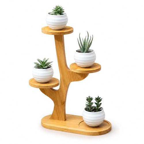 4 Tiered Desk Plant Stand Bamboo Tree Plant Shelf Tabletop Succulent Herb Stand Desktop Plant Stand Indoor Plant Rack for in Living Room Office Decoration (4 Tiered) - size: 4 Tiered