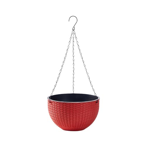 Rattan Styles Hanging Planter Flower Pots Hanging Basket for Indoor Outdoor Plant Home Garden Balcony Decoration - color: Red