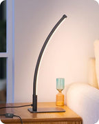 EDISHINE Curved LED Table Lamp, Modern Bedside Lamp with 3 Color Temperature & Stepless Dimming, Aluminum & Iron, Nightstand Lamp for Bedroom, Living Room, Black - color: Black