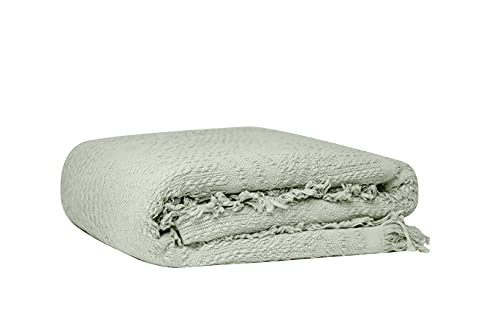 GLORY SEASON 100% Cotton Throw Blanket with Fringe Tassels Wraps Cover for Bed Couch and Living Room Sofa,Chair 50x60 Inches, Green - color: Morandi Green
