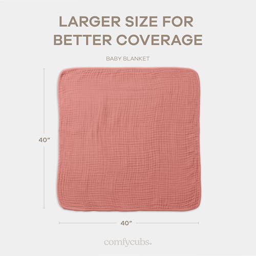 Comfy Cubs Muslin Baby Blanket - Soft, Lightweight, 6-Layer Cotton Swaddle Blankets for Newborns, Infants & Toddlers - 40" x 40" Large, Breathable & Versatile for Sleeping & Tummy Time - Dusty Rose - color: Dusty Rose, size: Baby - 40" X 40"