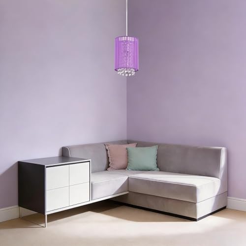 LaLuLa Purple Plug-in Hanging Lamp- Easy Install Crystal Pendant Light for Girls Bedroom, Nursery, Playhouse, Vanity, Closet, Bathroom - color: Purple, size: 5.9"