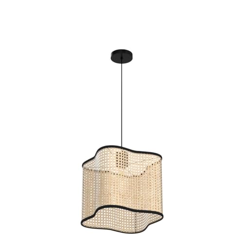 Gal - Mid Century Bohemian Pendant Light Fixture PVC Rattan Shade and Velvet Rim for Bed Dining, Kitchen, Living Room, Beige - color: Gal