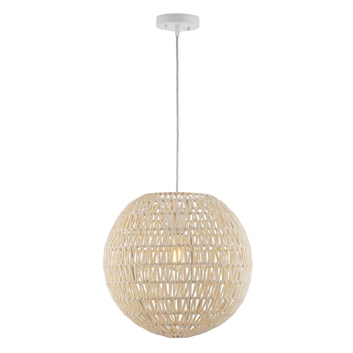 JONATHAN Y 15.75" Cream/White 1-Light Modern Bohemian Woven LED Pendant Light, Adjustable Hanging Ceiling Lamp for Kitchen Island Dining Room, Paper Wicker Shade, Bulb Included (JYL6503B) - color: Cream