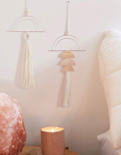 IOWER Boho Wall Decor Macrame Wall Hanging Bohemian Bedroom Wall Art Bathroom Decor Kitchen Tassel Home Wall Aesthetic Christmas Gifts 2 Pcs - color: Ivory