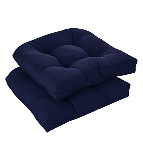downluxe Outdoor Chair Cushions Set of 2 for Patio Furniture, Waterproof Tufted Overstuffed Patio Furniture Cushions, Thick Outdoor Seat Cushion, 19" X 19" X 5", Navy - color: Navy, size: 2 Count (Pack of 1)
