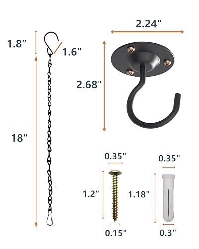 NACETURE Ceiling Hooks for Hanging Plants 3 Pack - Plant Hanger Indoor Hanging Hooks Metal Plant Bracket Iron Lanterns Hangers for Wind Chimes (Black 3 Pack + Chain) - color: Black 3 Pack + Chain