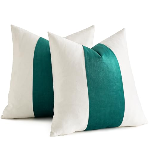 AmHoo Pack of 2 Velvet Panel Cotton Pillow Covers Decorative Pillowcase Cushion for Couch Sofa Bedroom 18 x 18-Inch Teal Green - color: Teal Green, size: 18" x 18" (Pack of 2)