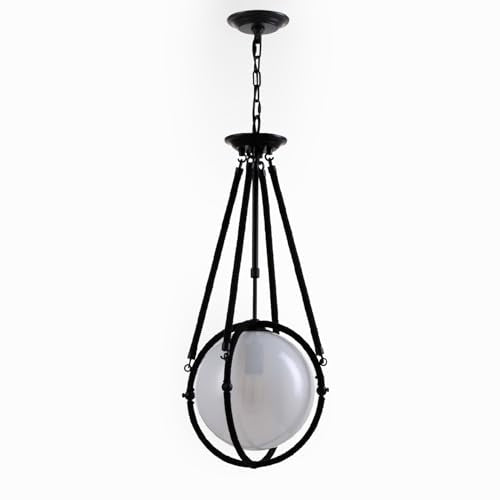 Voyager 1-Light Matte Black Pendant, Hanging Pendant Light with Rope Detailing & Smoked Glass Shade in Modern Industrial Style, Adjustable Hanging Length & Sloped Ceiling Adaptable - color: Voyager - 1 Light