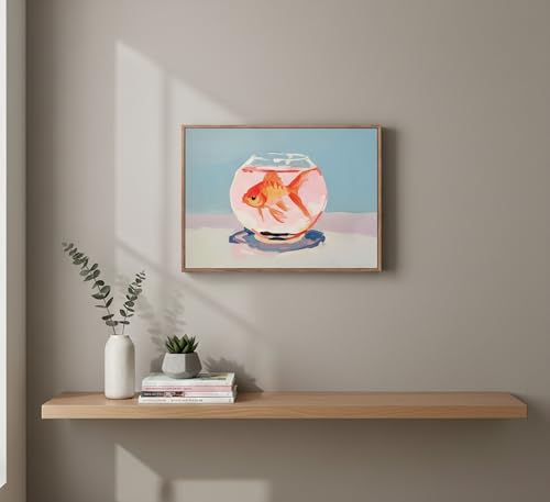 Framed Vintage Goldfish Canvas Wall Art Eclectic Goldfish in Fish Tank Poster Print Pink Preppy Aesthetics Picture Elegant Painting Wall Decor for Living Room Bedroom Dorm Bathroom 12x16in - color: Goldfish, size: 16"L x 12"W