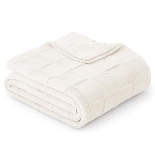 Whale Flotilla Checkered Knit Throw Blanket for Couch, Soft Decorative Knitted Blankets for Sofa Bed, Lightweight Cozy Throws for Spring Summer, 50x60 Inch, Ivory - color: White, size: 50x60 Inch