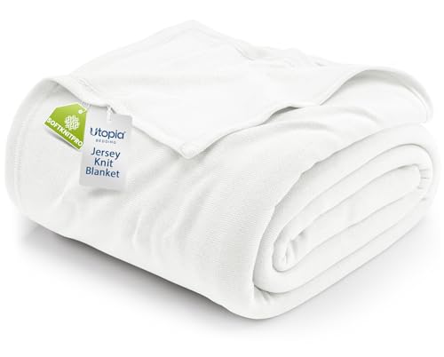Utopia Bedding Knit Blanket King Size (90x102 Inches, White) Soft Lightweight Jersey Breathable Sweatshirt Blanket for Bed,Couch & Sofa - color: White, size: King