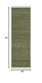 SAFAVIEH Natural Fiber Collection Runner Rug - 2'6" x 8', Green, Handmade Boho Fringe Woven Jute, Ideal for High Traffic Areas in Living Room, Bedroom (NF368G) - color: Green, size: 2'6" x 8' (Runner)