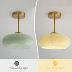Milk Glass Ceiling Light Semi Flush Mount Ceiling Lights fixtures with Milk Green Glass Shade Mid Century Modern Flush Mount Lighting Gold Brass Close to Lamp for Hallway Kitchen Sink - color: Milk Green 2
