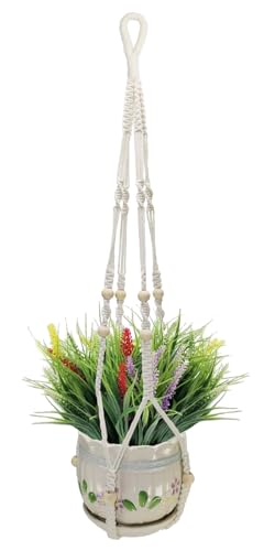 Plant Hangers, 35’ Plant Hangers Indoor, Handmade Woven No Tassels Style Hanging Plant Holder with Wood Beads Decorative Flower Pot Holder for Indoor Outdoor and Home Decor Hanging Planter - size: 35inch
