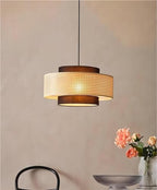 LIGHTLAND Rattan Farmhouse Pendant Light Fixture, Hand Woven Dining Room Pendant Light with Fabric Shade, Rustic Pendant Hanging Light Fixture for Kitchen Island Rattan Pendant Lighting 20'' - color: Style A, 20 Inch