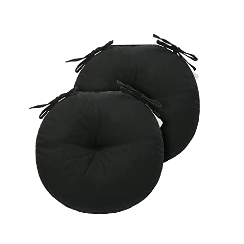 FUNHOME Bistro Chair Cushions 15 inch,Set of 2,Tufted Round Chair Cushions with Ties,15"x15"x4",Water Resistant Round Seat Cushion for Barstool Chairs,Patio Garden Kitchen Outdoor Furniture(Black) - color: Black, size: 15"x15"