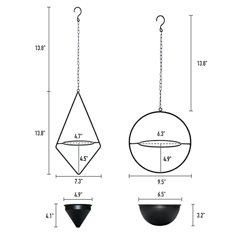 Metal Hanging Planters Set of 2 Modern Indoor Plant Hanger with Round and Diamond Pots, Geometric Small Wall and Ceiling Hanging Plant Holders for Succulents and Herbs, Black Finish - size: CIRCLE+DIAMOND