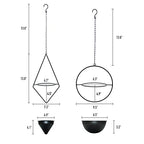 Metal Hanging Planters Set of 2 Modern Indoor Plant Hanger with Round and Diamond Pots, Geometric Small Wall and Ceiling Hanging Plant Holders for Succulents and Herbs, Black Finish - size: CIRCLE+DIAMOND