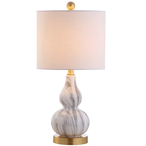 JONATHAN Y 20.5" Black/White Glass Table Lamp, Modern Gourd Bedside Nightstand Lamp for Bedroom, Living Room, White Linen Shade, LED Bulb Included (JYL1028D) - color: Black / White, size: Single