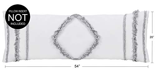 Bohemian Boho Chic White and Grey Macrame Tufted Tassel Accent Decorative Couch Long Throw Zipper Body Pillow Cover Case 54x20 Solid Gray Textured Minimalist Cotton Fringe Farmhouse Indie Room Decor - color: Grey Fringe