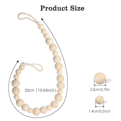 Hion 4 Pcs Boho Curtain Tiebacks,Wood Beads Curtain Holdbacks,Outdoor Farmhouse Tie Backs for Curtains,Curtain Holders for Drapes Home Office Room Decor with Hooks No Drilling(Wood Color) - color: Wood Color, size: 4 Pack