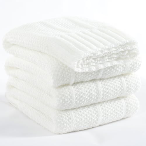 Carriediosa Knit Throw Blanket for Couch 50" X 60", Soft Cozy Stripe Pattern Cable Knitted Throws Fall Fluffy Textured Solid Home Decor Blankets Couch Cover for Bed Sofa, White - color: White, size: 50" X 60"