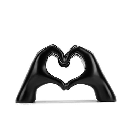 FANTESTICRYAN Medium Heart Hands Statues Black Hand Love Sculpture Decorative Home Decor Ornaments for Living Room, Wedding, Bedroom, Office Desktop, Cabinets, Bookshelf, Gift for Mom (Medium Black) - color: Black, size: Medium