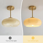 Mid Century Ceiling Light Fixtures Milk Glass Ceiling Lights Round Milk Yellow Shade Gold Brass Semi Flush Mount Ceiling Light Globe Glass Ceiling Lamp for Hallway Dining Room Kitchen - color: Milk yellow-2