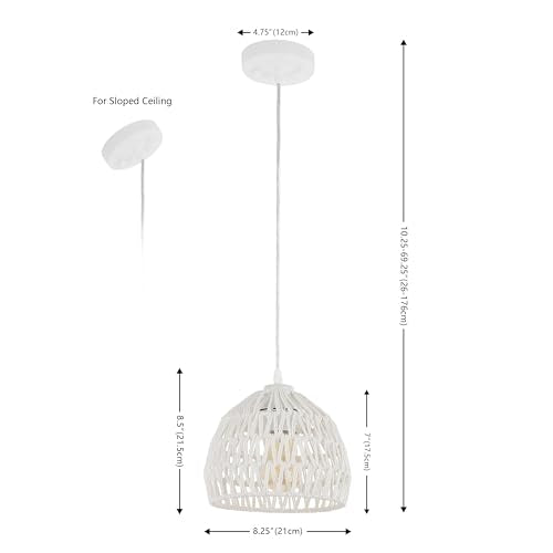 JONATHAN Y 8.25" White Modern Bohemian Woven Rope LED Pendant Light Fixture, Adjustable Dome Ceiling Lamp for Kitchen Island, Rope Shade, Coastal Farmhouse Decor (JYL6512A) - color: White, size: 8.25"