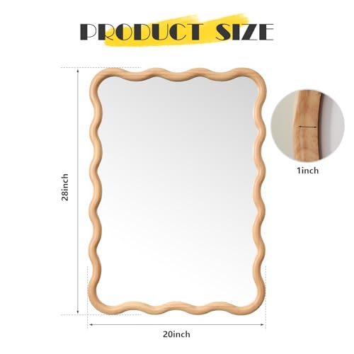 Bathroom Mirror for Wall,20x28 inch Large Irregular Wavy Wood Modern Boho Vanity Farmhouse Mirrors for Bedroom Living Room Entryway Hallway Fireplace - size: 28"L x 20"W