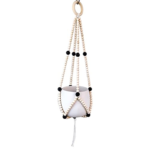 Ochine Macrame Plant Hanger Indoor Hanging Planter Basket Wood Beads Decorative Boho Flower Pot Holder with Round Hooks for Indoor Outdoor Boho Home Decor Handmade Bead Hangers (Not Included Pot) - color: B